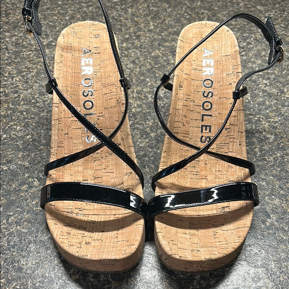 Aerosoles Miles Black Strappy Sandals NWOB
